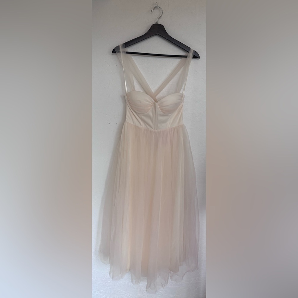 NWT Hello Molly Tulle Skirt Cream Midi Corset Bodice Tie Back Bridal Midi Dress - Picture 5 of 17